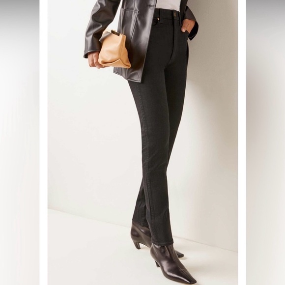 KHAITE Denim - KHAITE High-Rise Slim Straight Premium Denim Vanessa Jeans - Washed Black Sz 27